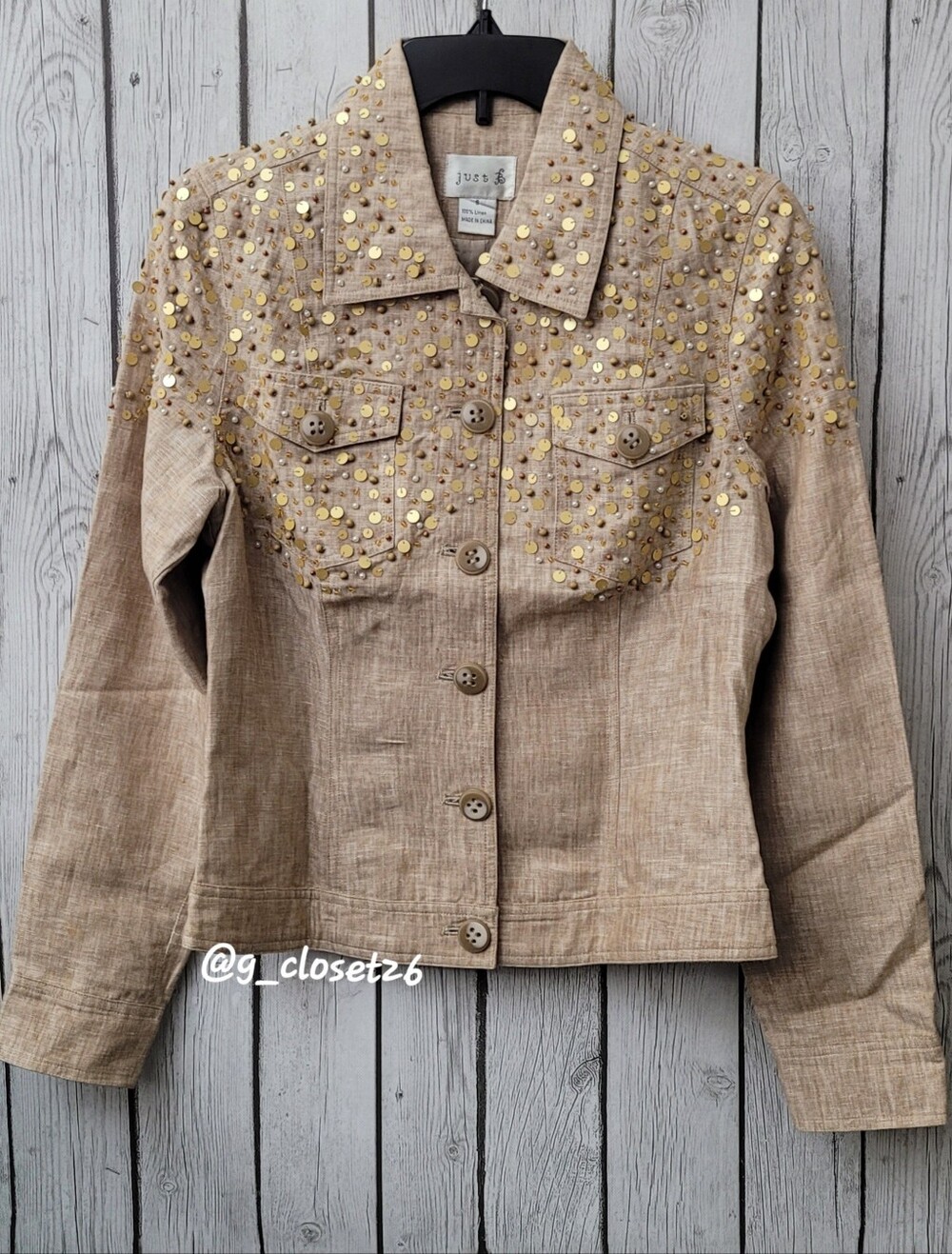 Just B Women Longsleeve Linen Sequin-Embellished Jacket